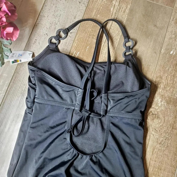 NWT Time and Tru Black One Piece Women's Bathing Suit Swimsuit Size Medium 8-10 - Picture 8 of 11